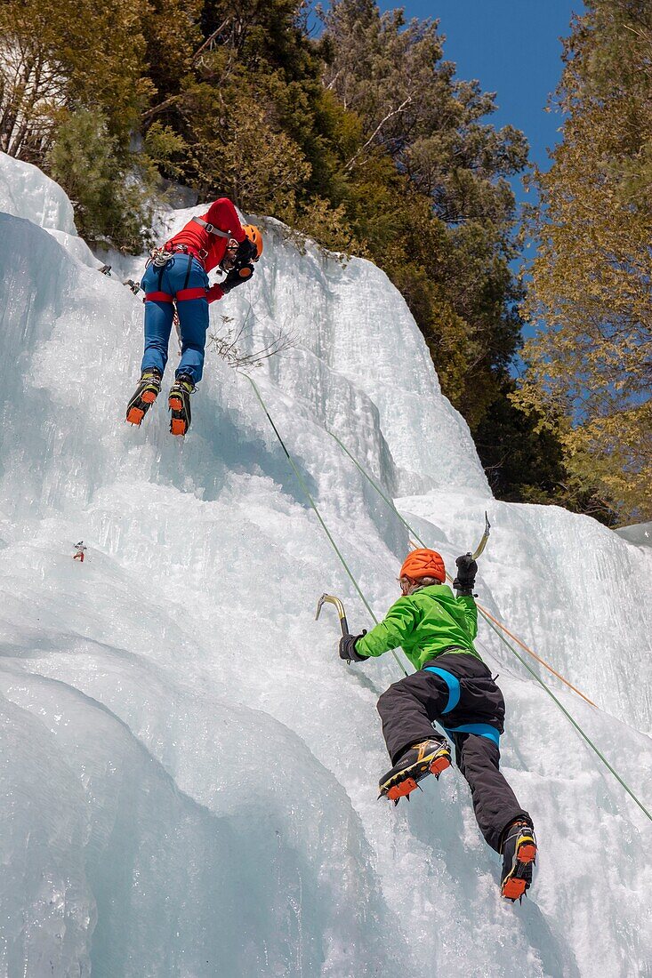 Canada, Quebec province, Mauricie region, Shawinigan and surrounding area, La Mauricie National Park, ice climbing site on frozen rock face