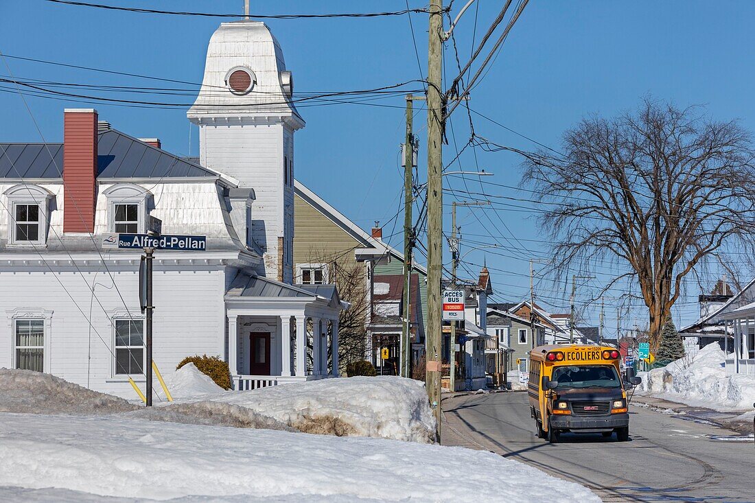 Canada, Quebec province, Mauricie region, Shawinigan and surrounding area, Sainte-Flore village at Grand-Mère, Sainte-Flore road, School bus