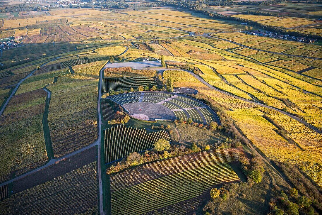 France, Haut Rhin, Route des Vins d'Alsace, Sigolsheim, National Necropolis, World War Two military cemetery (aerial view)