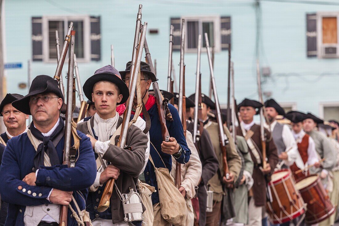 United States, New England, Massachusetts, Cape Ann, Gloucester, re-enactors of the Battle of Gloucester, August 8-9, 1775, battle convinced the Americans of the need of creating an American Navy to fight against the British