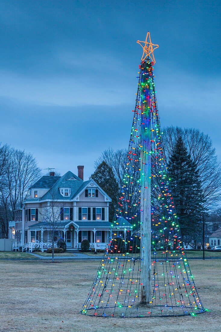 United States, New England, Massachusetts, Rowley, village Christmas tree decorations