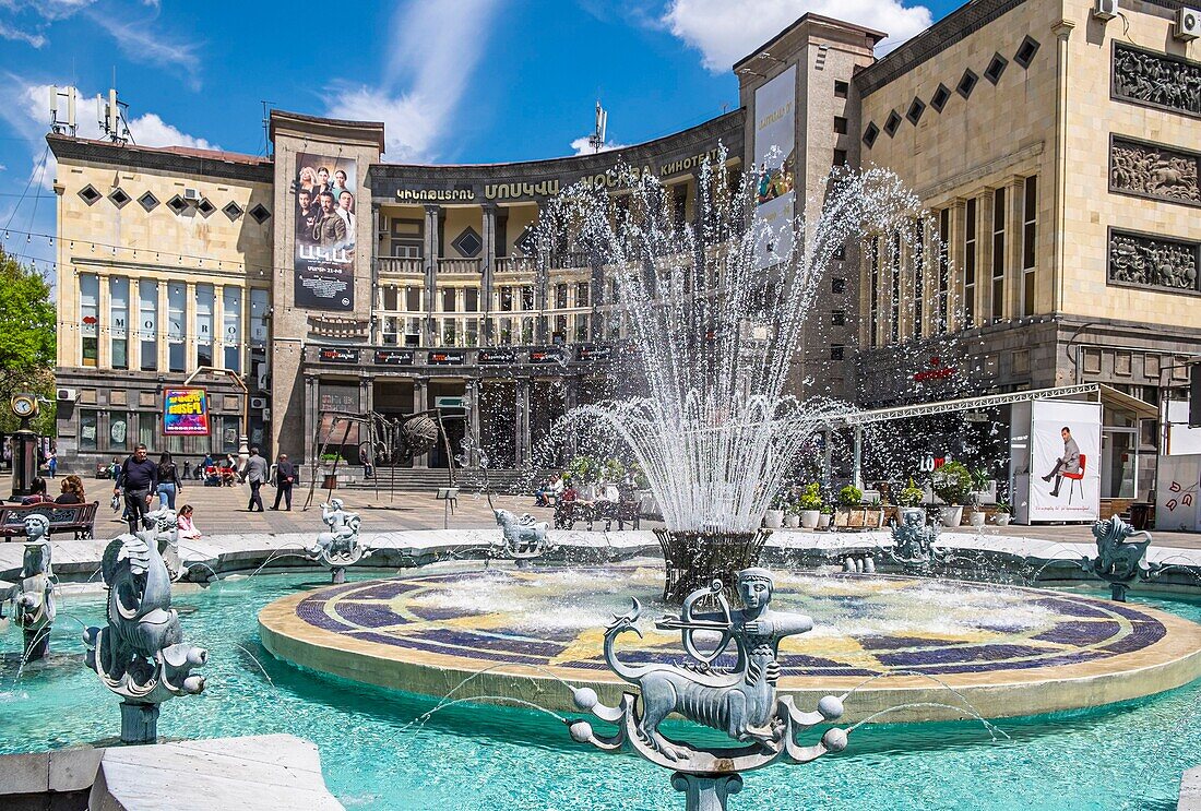 Armenia, Yerevan, Charles Aznavour square and Moscow cinema in the background