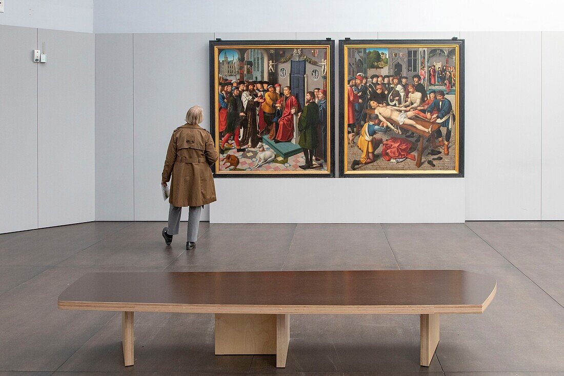 Belgium, Western Flanders, Bruges, historical centre listed as World Heritage by UNESCO, Groeninge Museum, oil on panel of Gerard David entitled Judgments of Cambyse (1498)