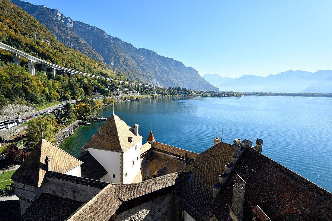 Schweiz, Kanton Waadt, Genfersee, Veytaux, Schloss Chillon im Süden von Montreux