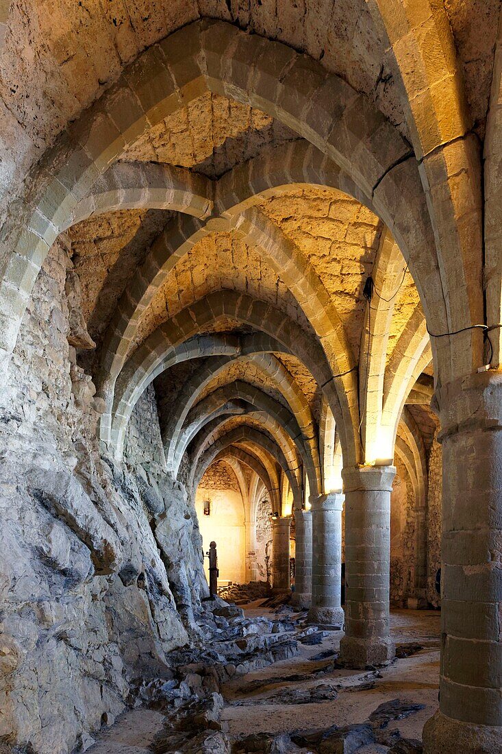 Suisse, Canton of Vaud, Lake Geneva, Veytaux, Chillon Castle at South Montreux, cellar and former prison