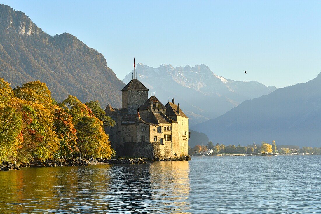 Schweiz, Kanton Waadt, Genfersee, Veytaux, Schloss Chillon im Süden von Montreux