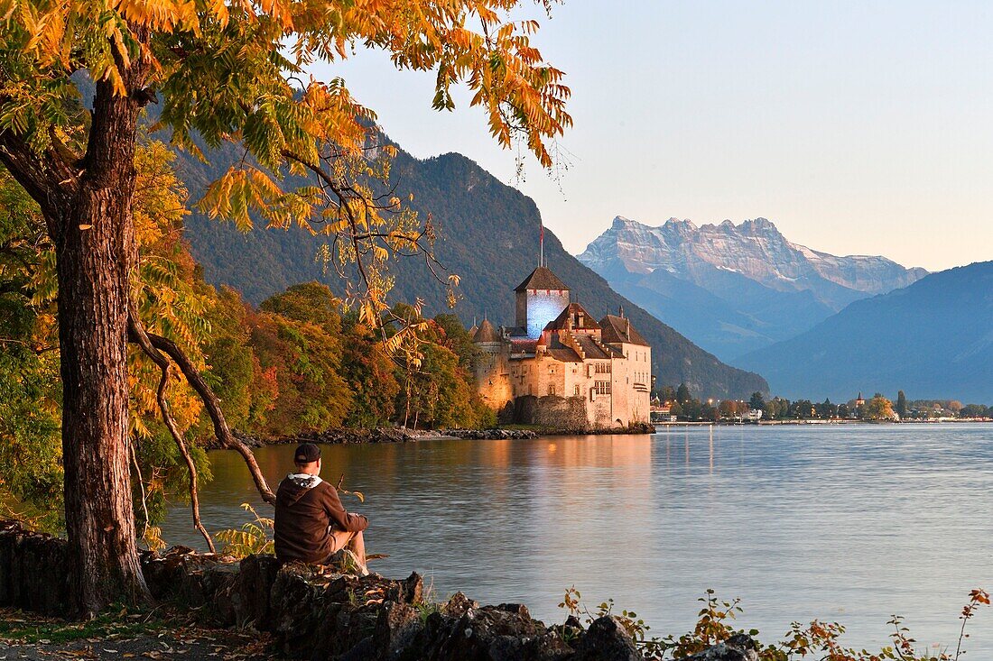 Schweiz, Kanton Waadt, Genfersee, Veytaux, Schloss Chillon im Süden von Montreux