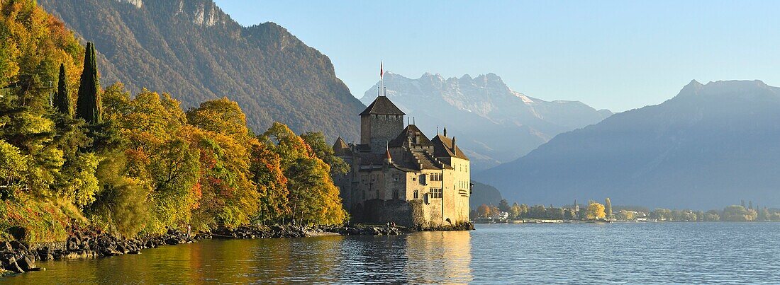 Schweiz, Kanton Waadt, Genfersee, Veytaux, Schloss Chillon im Süden von Montreux