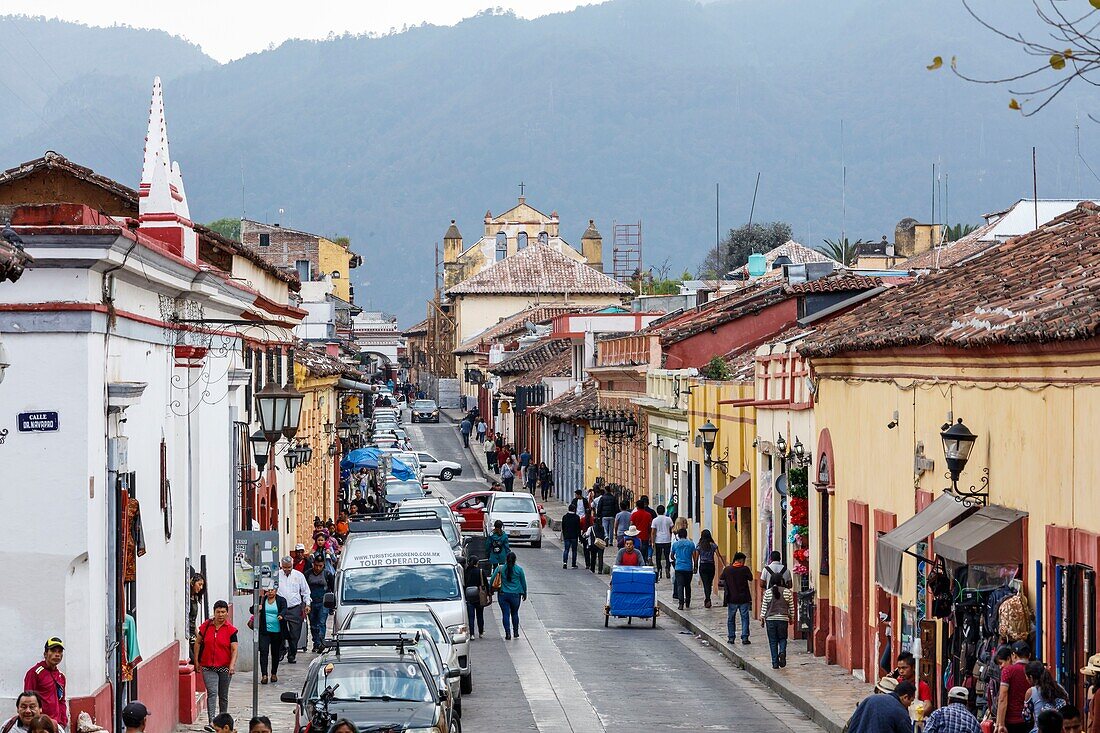 Mexico, Chiapas state, San Cristobal de las Casas, city street