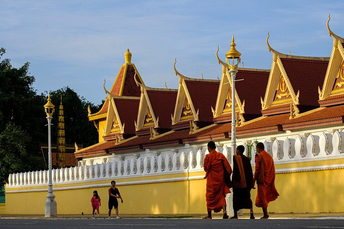 Kambodscha, Phnom Penh, der Königspalast, Residenz des Königs von Kambodscha, erbaut 1860, Innenwand