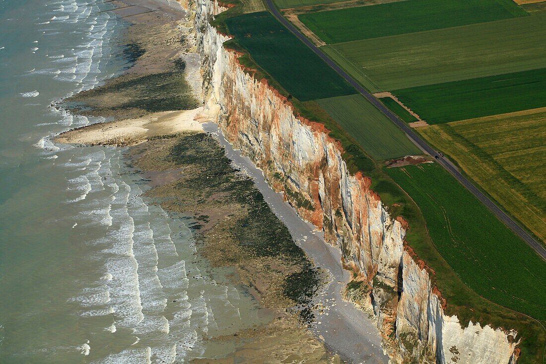 France, Somme, Mers les Bains, Littoral, cliffs north of Mers les Bains (aerial view)