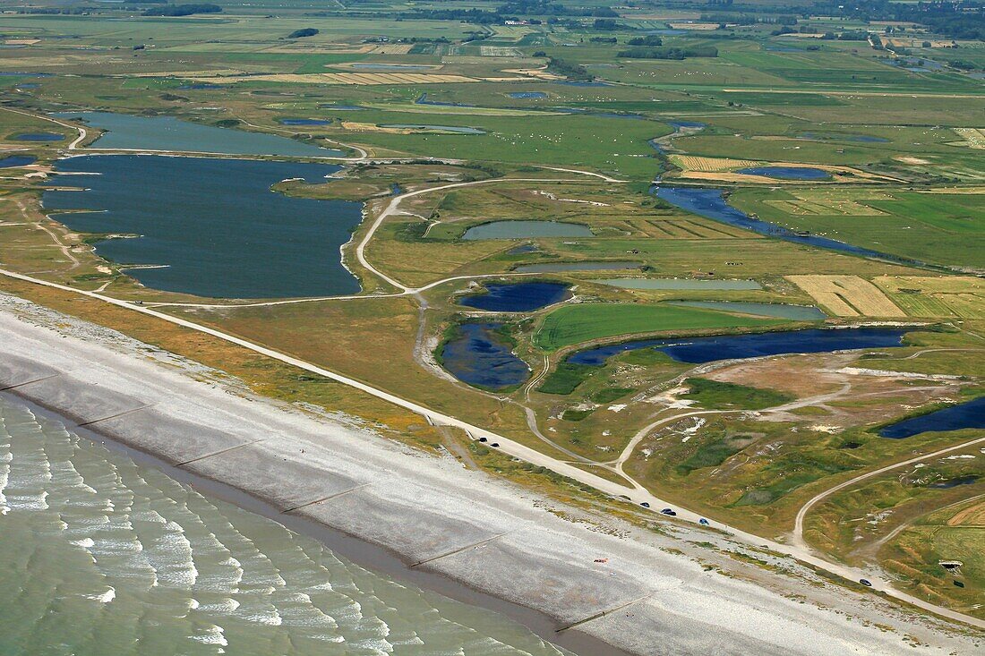 Frankreich, Somme, Baie de Somme, Vogelschutzgebiet Hâble d'Ault (Luftaufnahme)