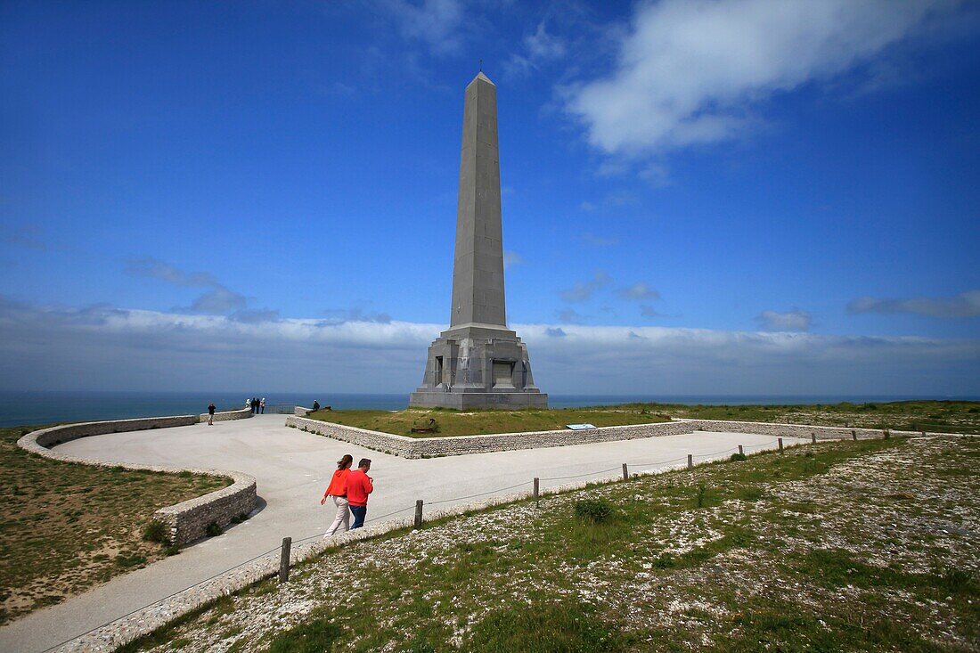 France, Pas de Calais, Escalles, the obelisk monument named Dover Patrol is located at the top of Cap Blanc Nez