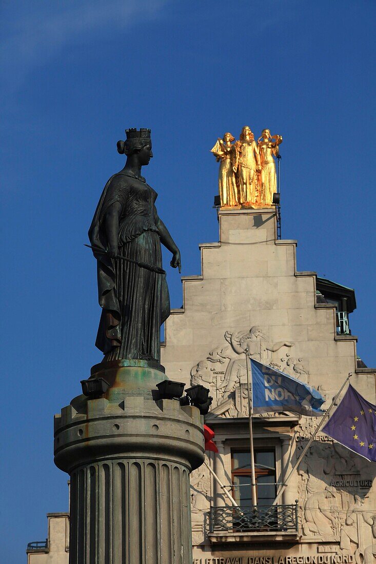 France, Nord, Lille, Grand Place of Lille, the column of the goddess is a memorial, inaugurated on October 8, 1845, in the center of the Grand'Place de Lille