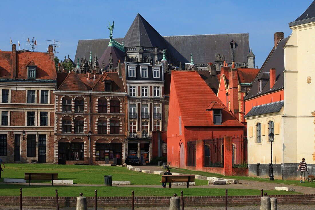 France, Nord, Lille, Lawns of the Belgian People's Avenue in Lille and the Hospice Comtesse Museum