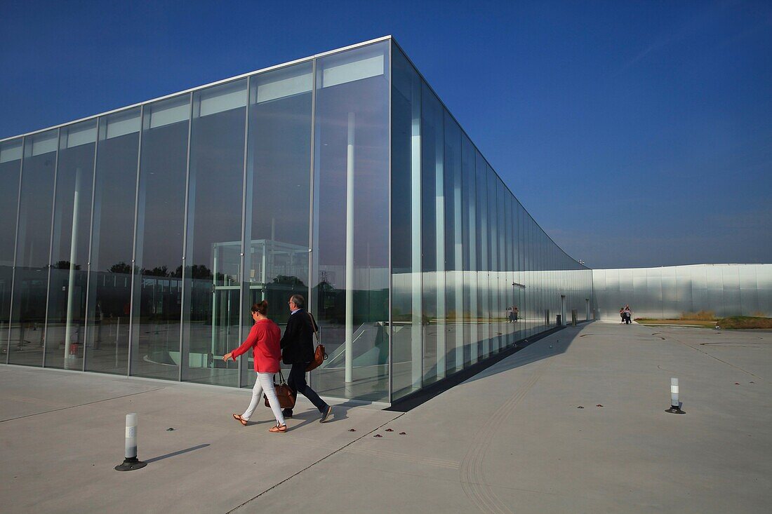 France, Pas de Calais, Lens, Louvre Lens Museum created by the Japanese architecture agency SANAA and architects Celia Imrey and Tim Culbert, foyer, exterior view