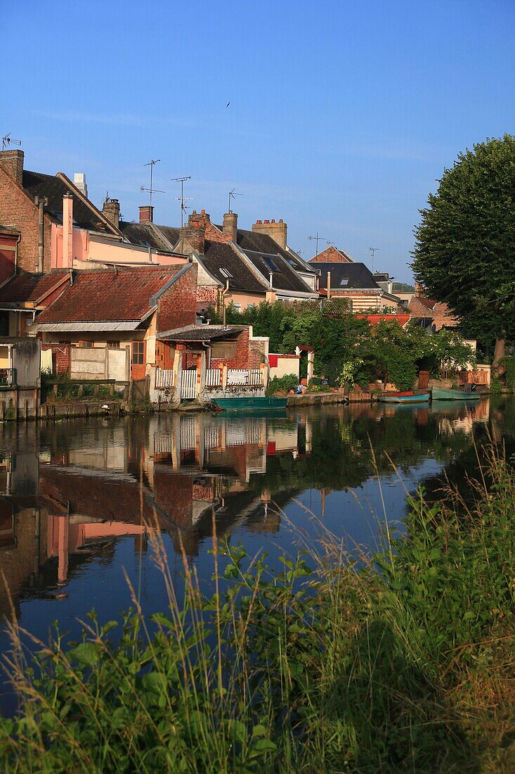 Frankreich, Somme, Amiens, Häuser am Ufer der Somme in Amiens (zur Rue de Verdun)