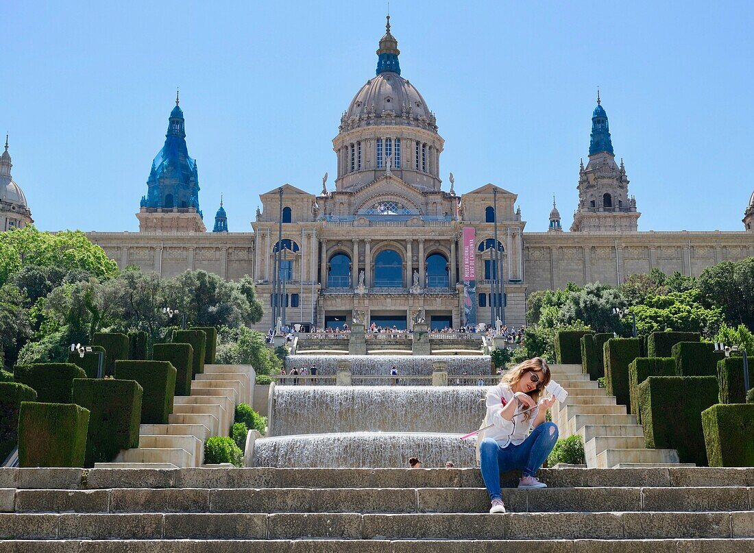 Spanien, Katalonien, Barcelona, Montjuic-Hügel, Katalanisches Nationalmuseum für Kunst (MNAC), Nationalpalast (Palau Nacional)