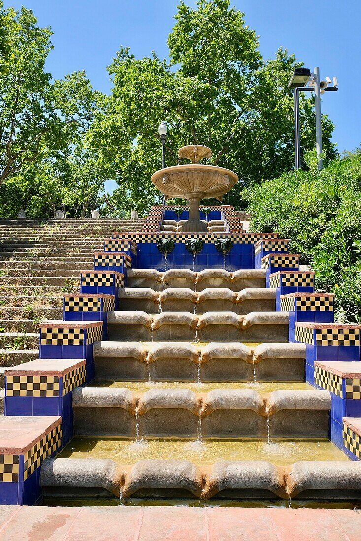 Spanien, Katalonien, Barcelona, Montjuic-Hügel, Treppenbrunnen