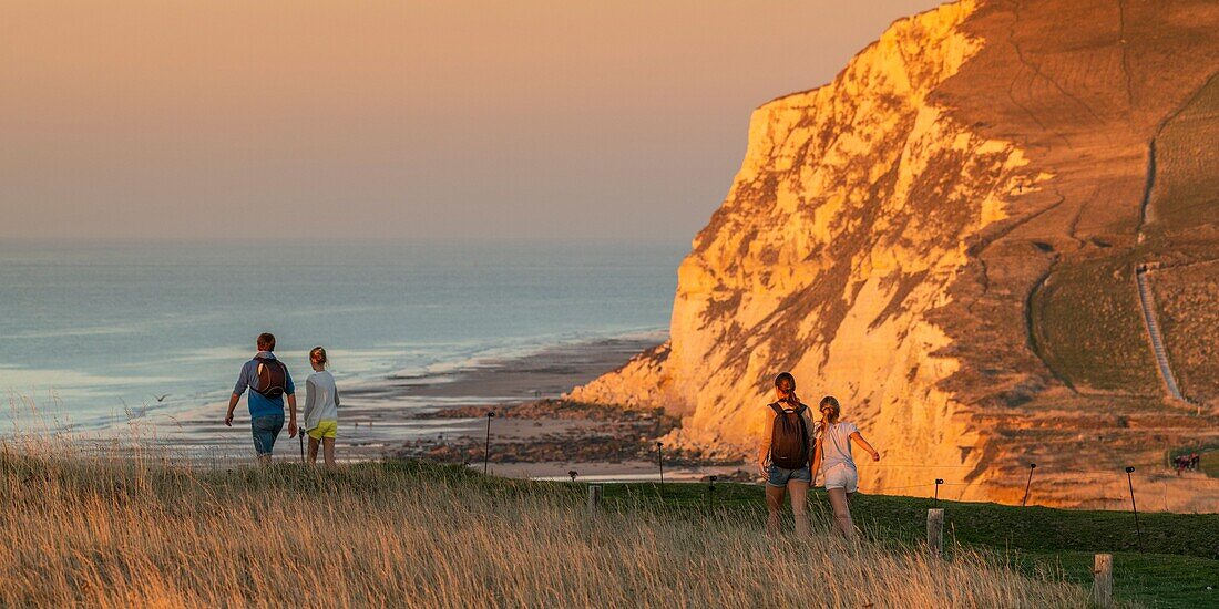 France, Pas de Calais, Opal Coast, Great Site of the two Caps, Escalles, Cap Blanc nez, the Cape Blanc Nez and the walk towards the bay of Wissant at the end of the day