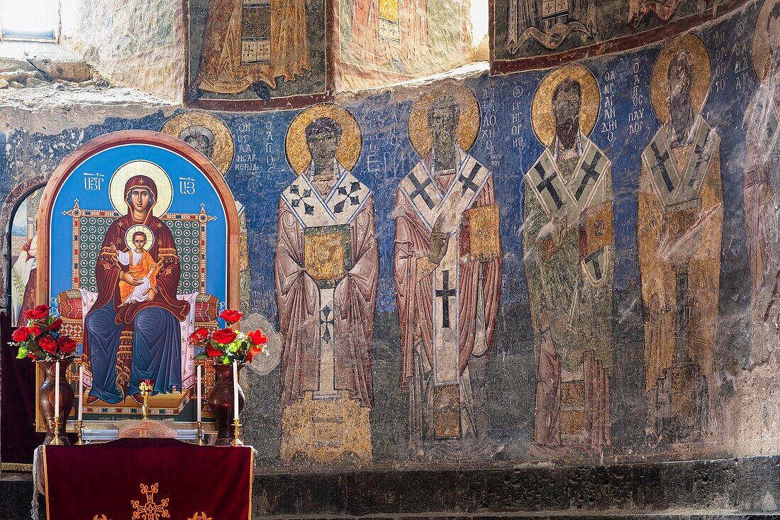 Armenien, Region Lorri, Akhtala-Kloster, befestigtes Kloster aus dem 10. Jahrhundert, byzantinische Wandmalereien in der Kirche von Surp Astvatsatsin