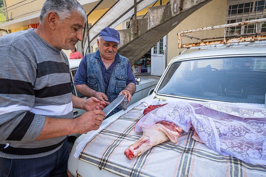 Armenia, Lorri region, Debed valley, Alaverdi, daily market, meat sale