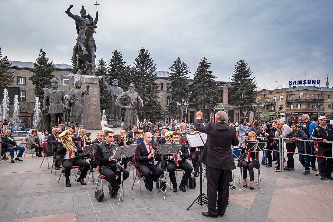 Armenia, Shirak region, Gyumri, historic district or Kumayri, Freedom square or Vartanants square, Victory Day on May 9, celebration of the victory of the Red Army on Nazi Germany in 1945