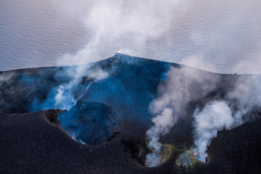 Italy, Sicily, Eolian Islands, Tyrrhenian sea, Stromboli volcano, San Vincenzo, fumaroles before or after an eruption of lava and volcanic stones