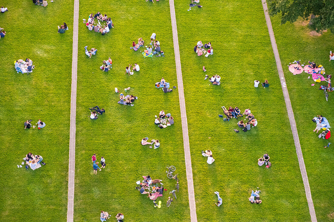 France, Paris, Andre Citroen Park, seen from the captive balloon, (aerial view)