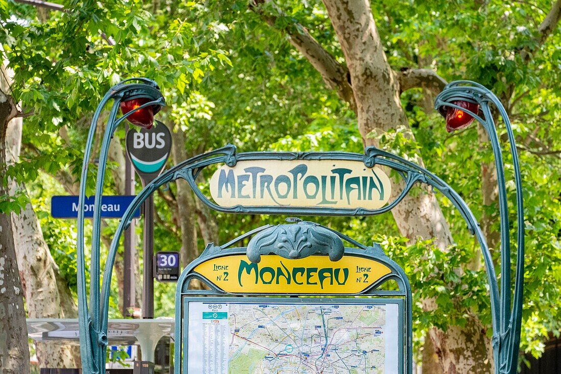 France, Paris, Monceau metro station in Guimard style