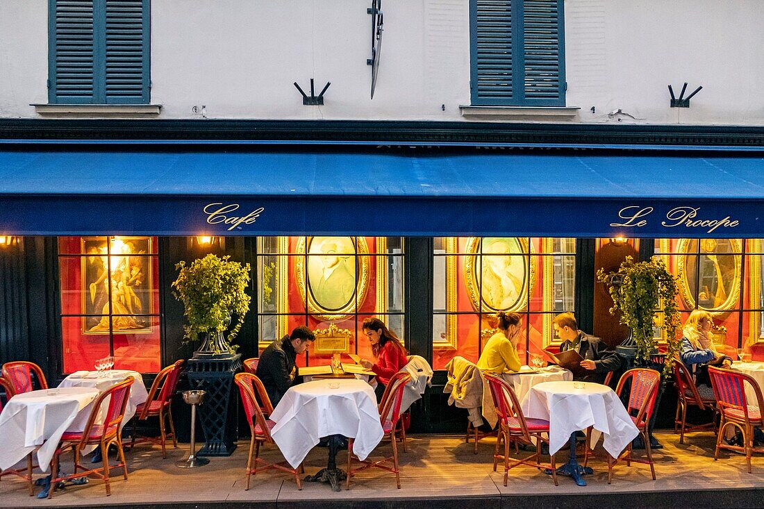 France, Paris, Saint Michel district, courtyard of the Saint Andre trade, back side of the restaurant Procope