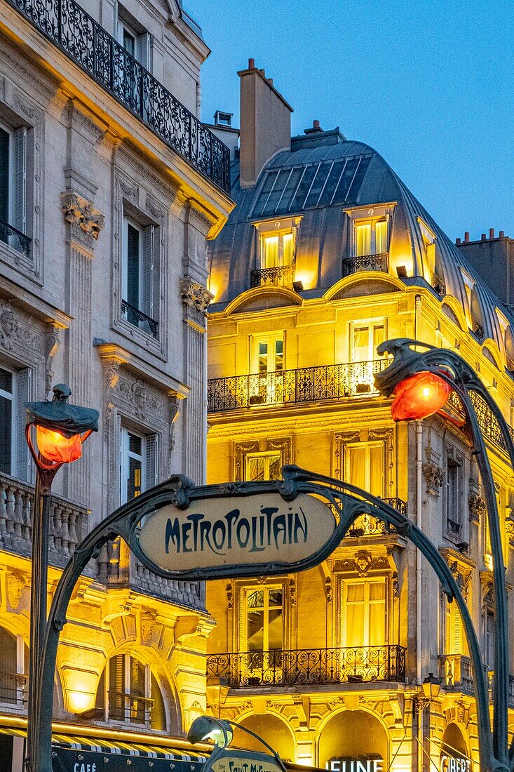 France, Paris, Saint Michel district, Saint Michel metro station in Guimard style