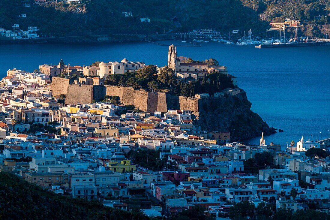 Italy, Sicily, Eolian Islands listed as World Heritage by UNESCO, Lipari, cathedral of San Bartolomé, from the 18th century, on the acropolis dominating the village, in the heart of the citadel