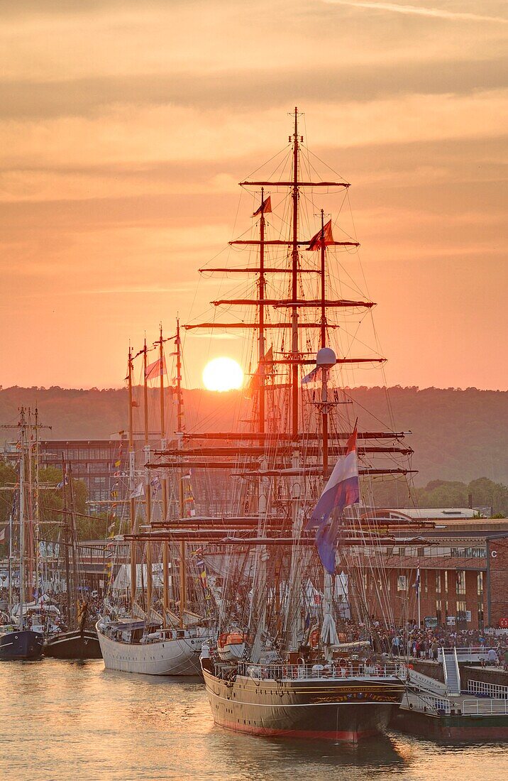 France, Seine Maritime (76), Rouen, Armada 2019 , crowds of tourists visiting the old rigging on the banks of the Seine