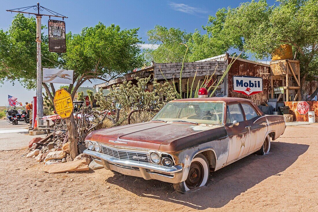 United States, Arizona, Route 66, Hackberry, Hackberry General Store and gas station, old american car