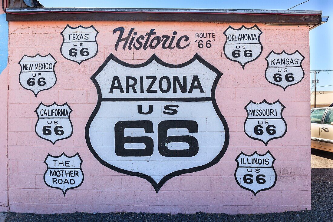 Vereinigte Staaten, Arizona, Route 66, Holbrook, Joe & Aggie's Cafe, Route 66 Wandbild