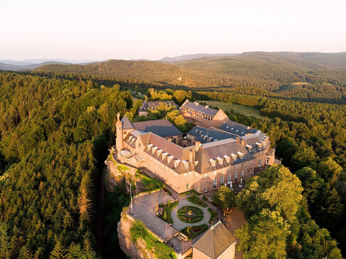 France, Bas Rhin, Ottrott, Mont Sainte Odile, Sainte Odile convent (aerial view)