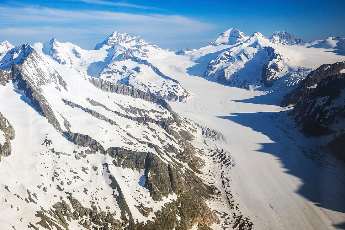 Switzerland, Valais, Jungfrau Region, Aletsch Glacier (UNESCO site) (aerial view)