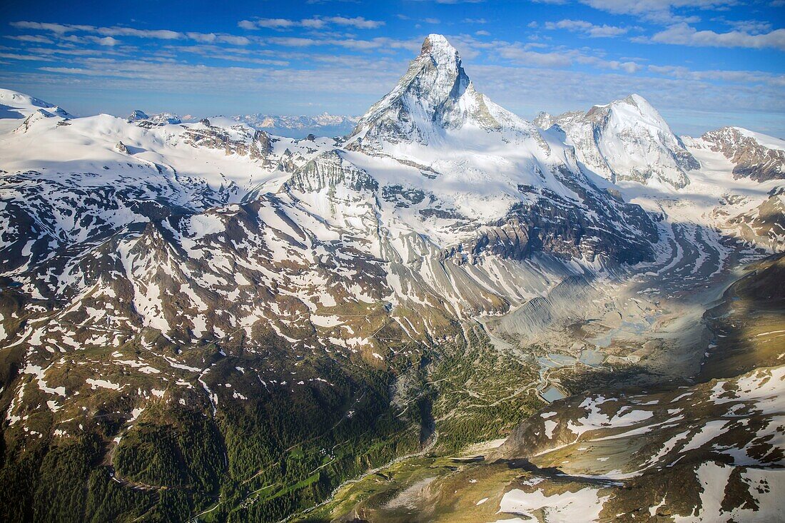 Switzerland, canton of Valais, Zermatt, (Matterhorn) (4478m) (aerial view)