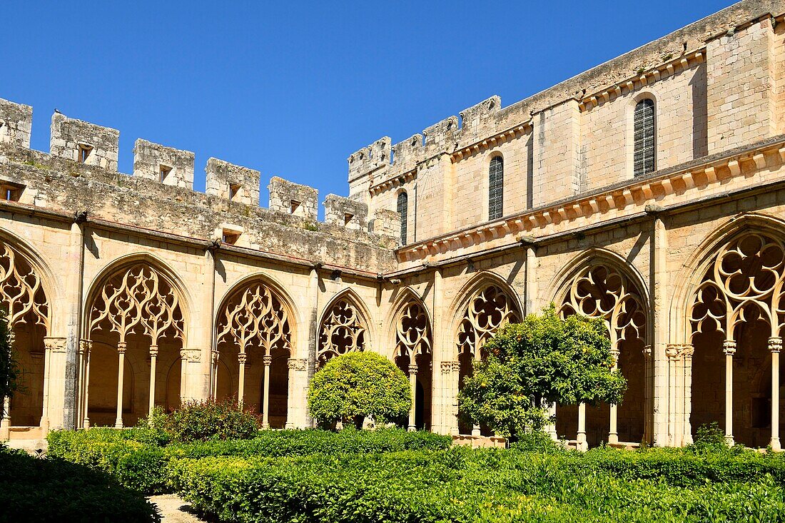 Spain, Catalonia, Tarragona Province, Alt Camp comarca, La ruta del Cister, Aiguamurcia, monastery of Santes Creus, the cloister