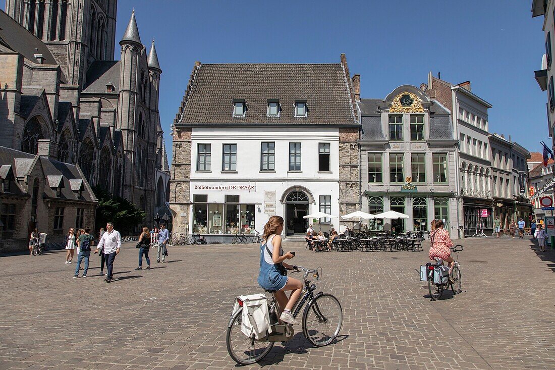 Belgium, East Flanders, Ghent, old houses facing the Ghent market hall