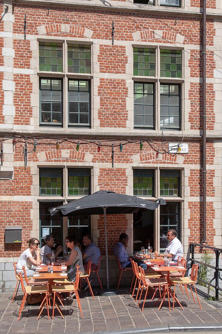 Belgium, East Flanders, Ghent, facades of traditional Flemish houses located rue du Château (Burgstraat)