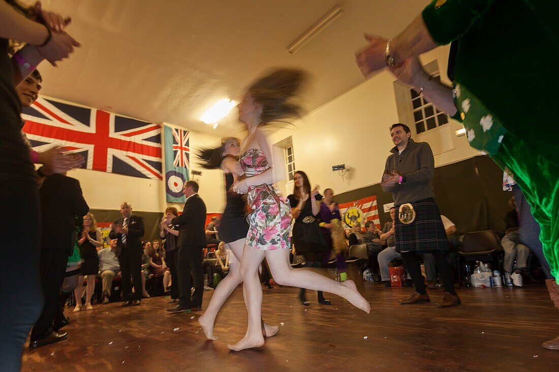 United Kingdom, Scotland, Shetland Islands, Mainland, Lerwick, Up Helly Aa festival, dances and festivities in village halls after the ritual burning of the viking longship