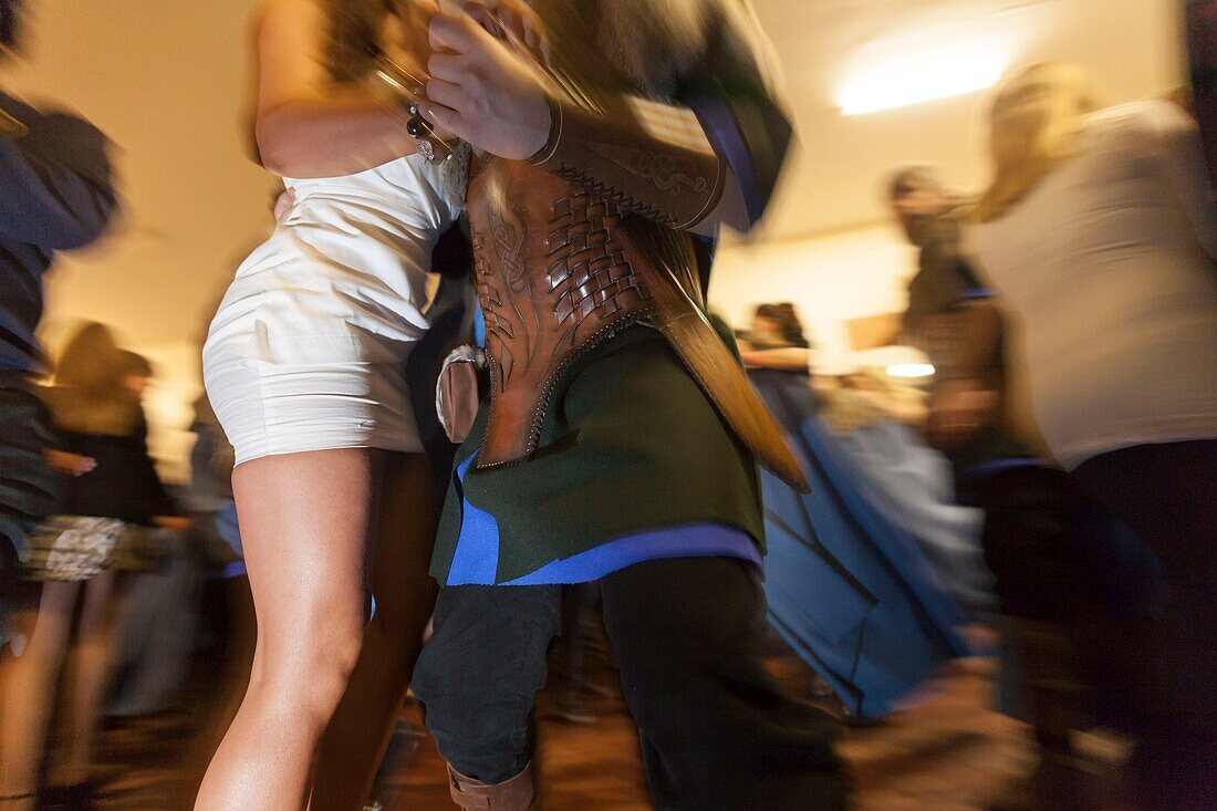 United Kingdom, Scotland, Shetland Islands, Mainland, Lerwick, Up Helly Aa festival, dances and festivities in village halls after the ritual burning of the viking longship