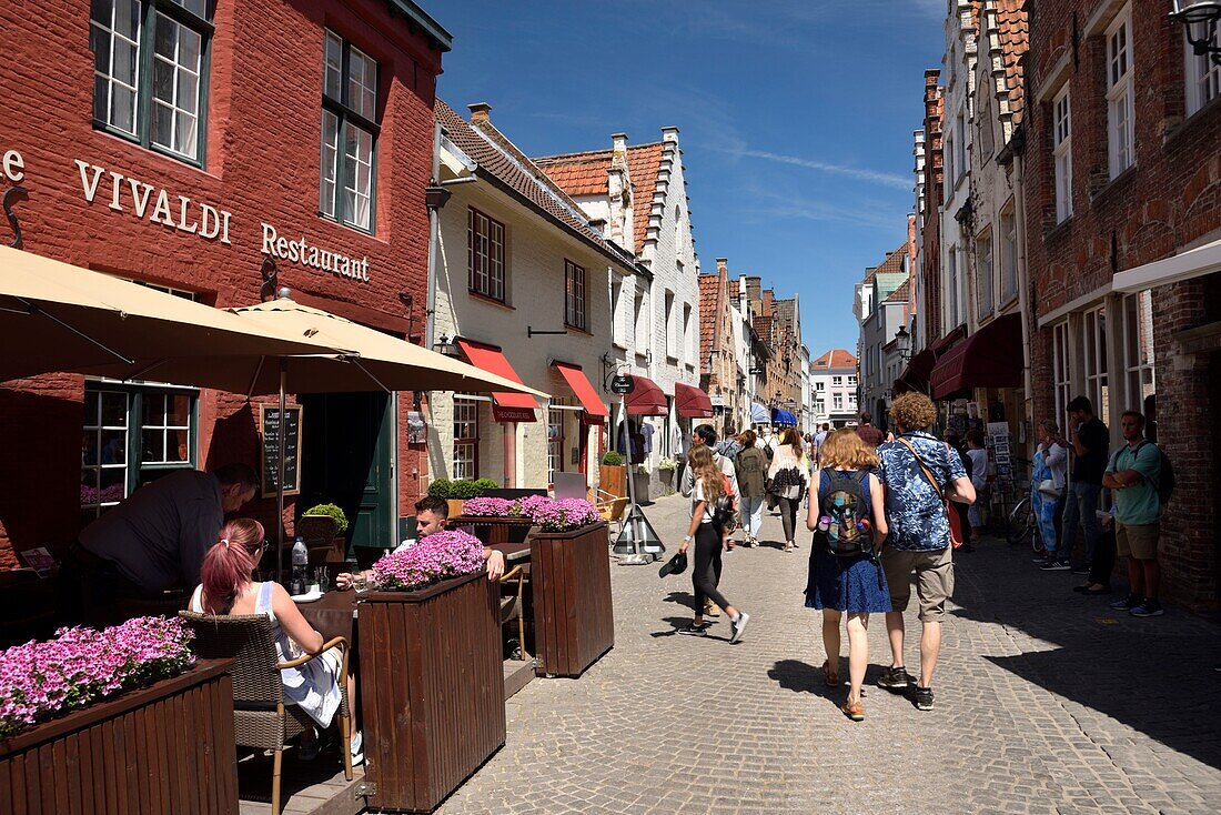 Belgien, Westflandern, Brügge, südlicher Teil des historischen Zentrums, das zum UNESCO-Welterbe gehört, Wijngaardplein, Pferdekutsche vor dem Pferdebrunnen