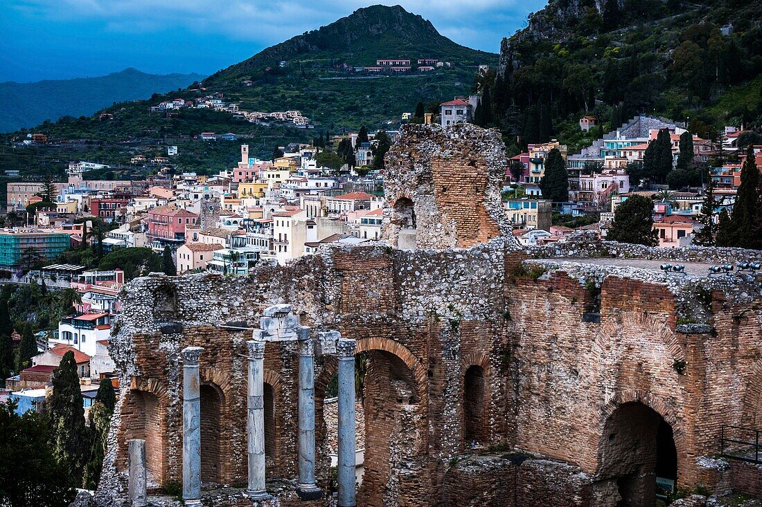 Italy, Sicily, Taormina, greco roman theater, from 3th century B.C., to 2nd century A.C.