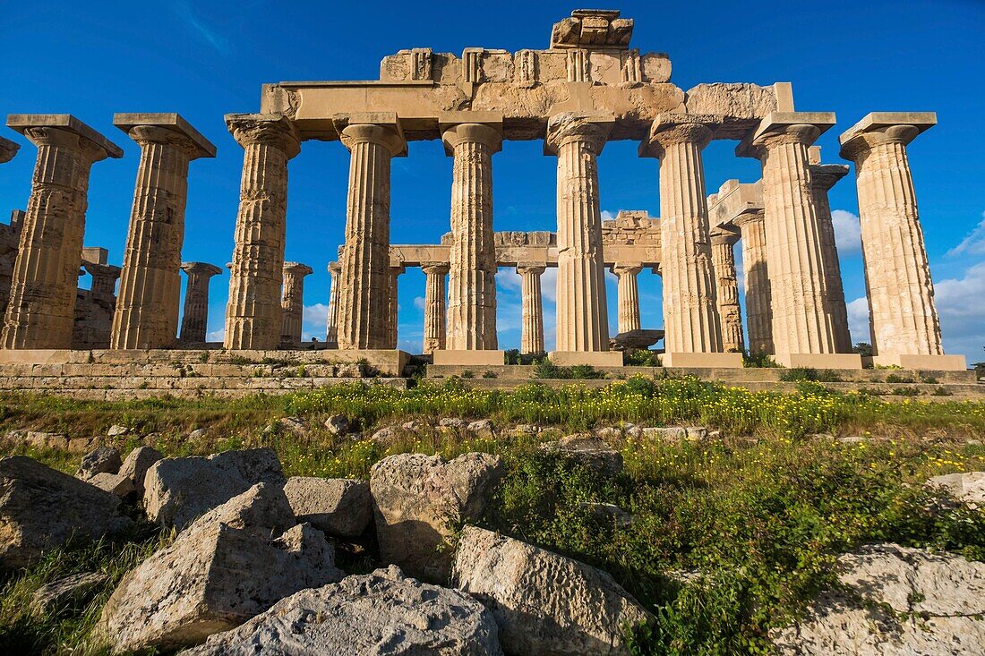 Italy, Sicily, Castelvetrano, ancient city of Selinonte, founded by Megarian Greeks in the 7th century B.C., E temple, dedicated to Hera