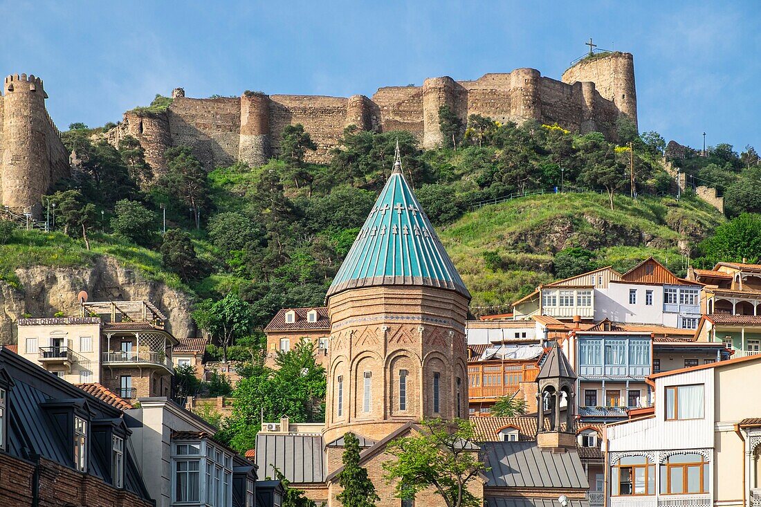 Georgia, Tbilisi, Narikala fortress overlooks the Old Tbilisi (or Dzveli Kalaki) and St George church