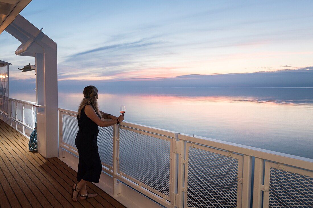 Canada, Ontario, Toronto, Lake Ontario Cruise on Victory 2, sunset from deck