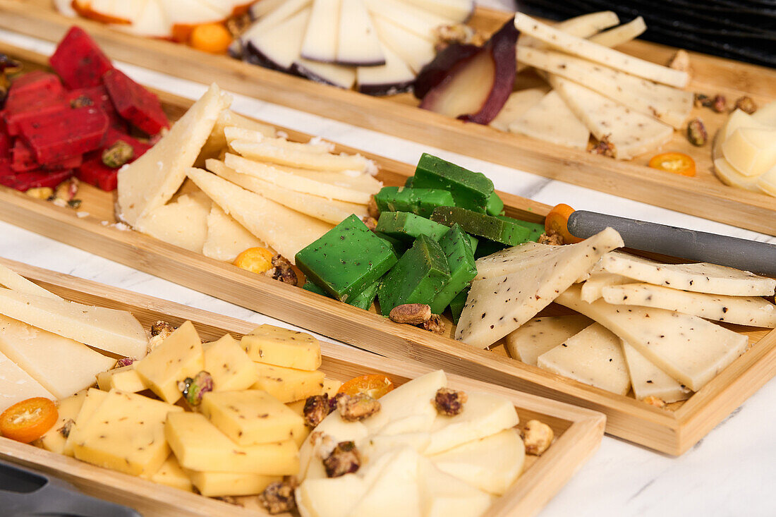 assorted board of delicious cheeses